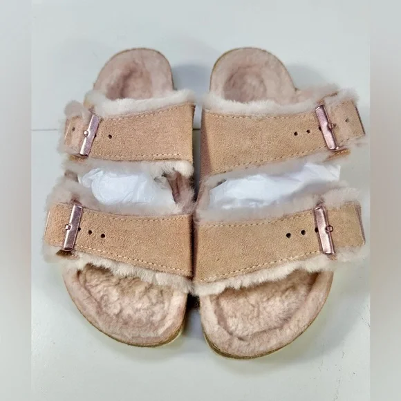 Birkenstock Arizona Shearling Light Rose Pink Fur Slide Sandals EU 35 - Picture 5 of 15